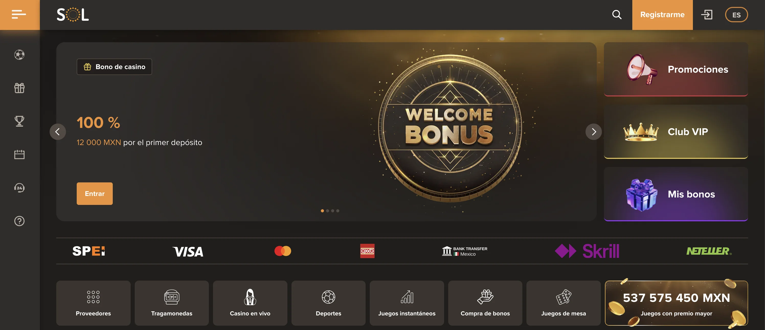 Bonos en pesos mexicanos - Sol Casino